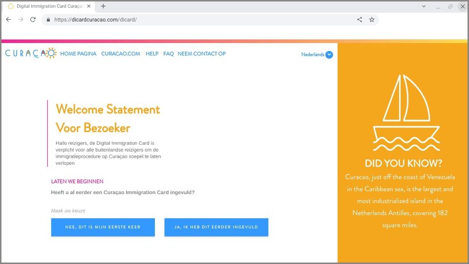 DI Card (Digital Immigration Card) 13 DI Card Curacao immigratiekaart douane